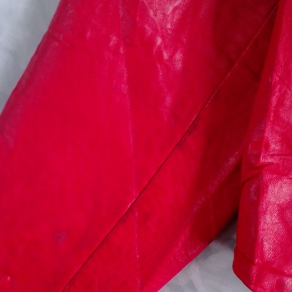Vintage 80s Perino Ponti Women's Red Leather Jacket Bomber - Picture 7 of 10